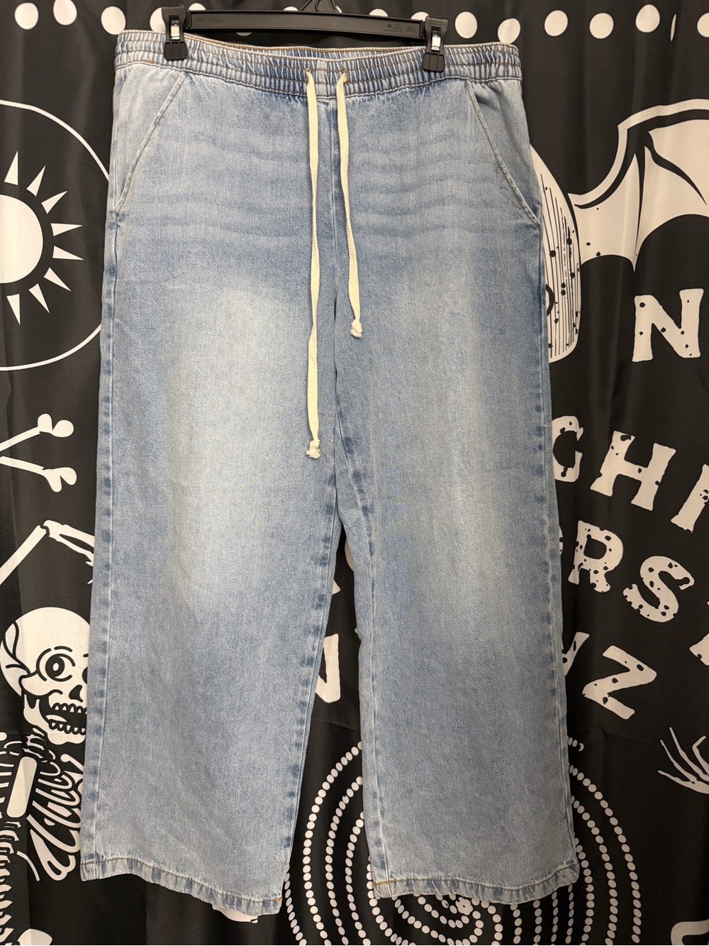 DIP Light Wash Denim Drawstring Wide-Leg Pants